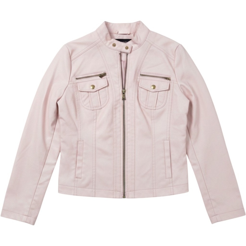 New Look Womens Blush Pink Faux Leather Moto Jacket Cafe Racer Size Medium‎